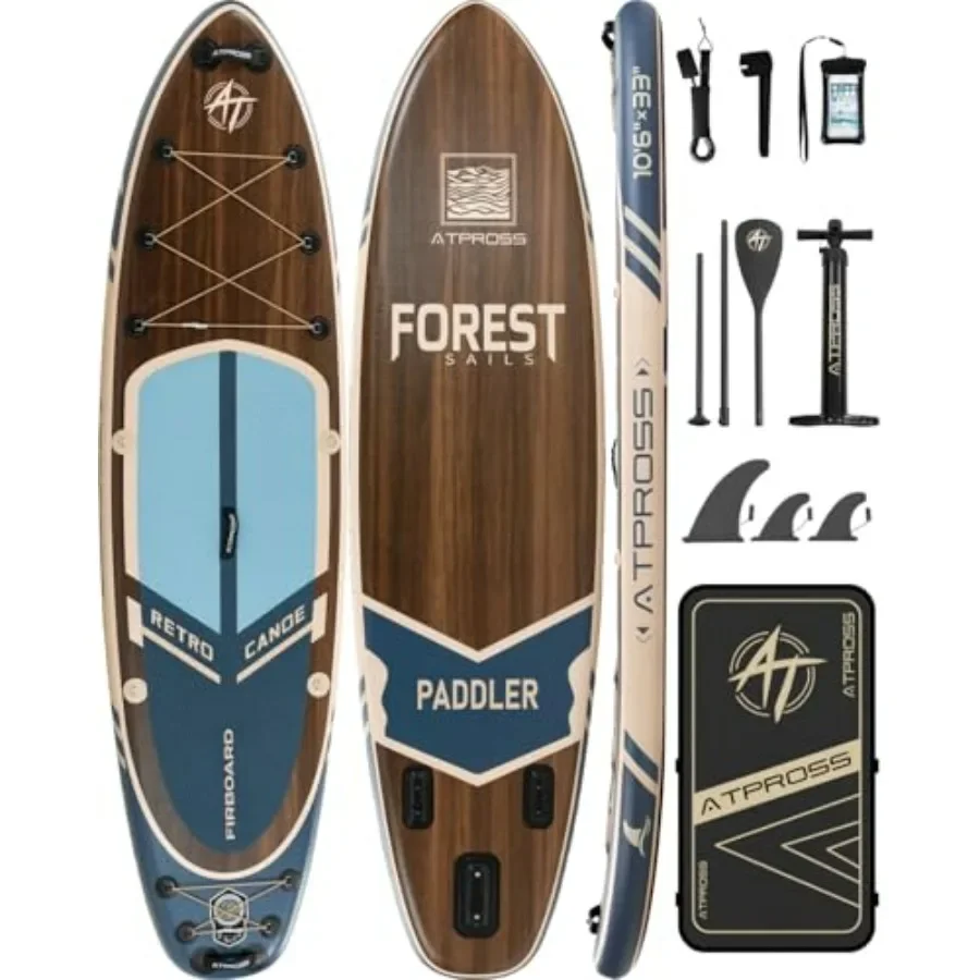 

Inflatable Stand Up Paddle Board for lakes and calm water, PVC + drop-stitch material, blue-gray, 400lbs capacity, extra-wide 3