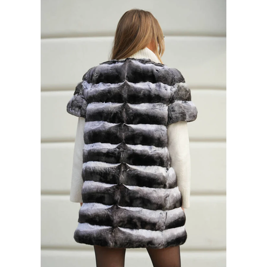 Rex Rabbit Fur Vest For Women Winter Real Fur Vest Round Collar Luxury Long Natural Rabbit Gilet 2024 High Quality Warm