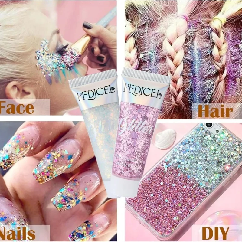 Gel Cremoso de Glitter Facial, Pigmento Brilhante para Olhos, Glitters para Corpo e Rosto, Cosméticos em Gel para Pele Brilhante em Festivais