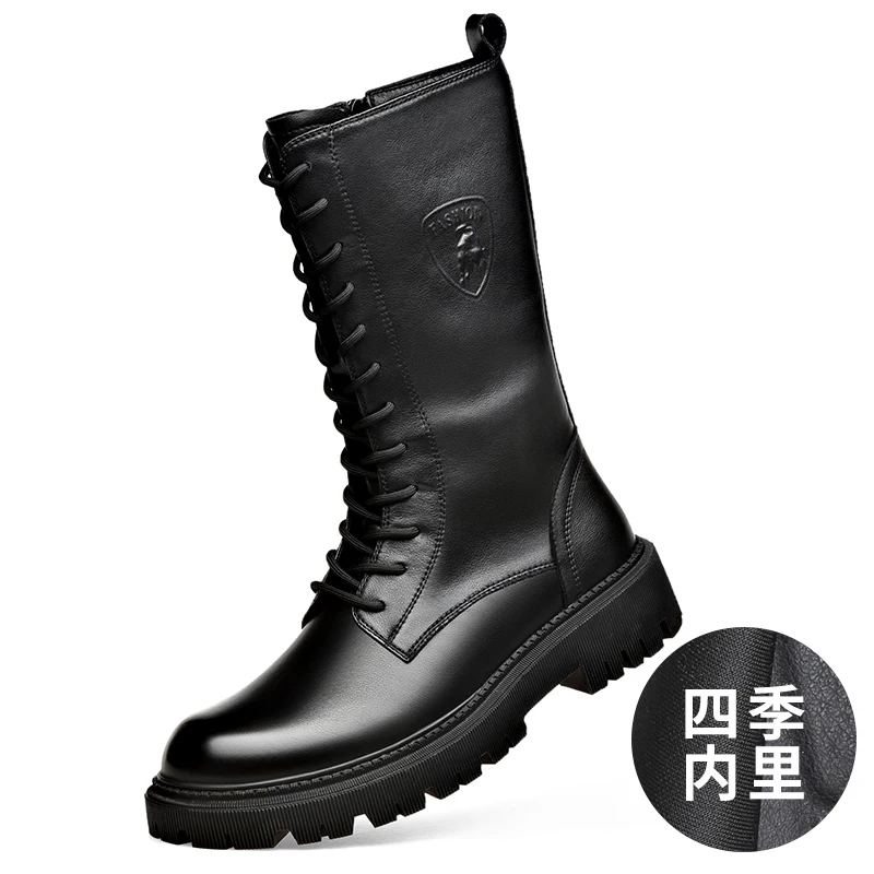 Botas de montar de cuero genuino para hombre, botas Martin de felpa suave, con cordones, Extra largas, mongol, motocicleta, Invierno