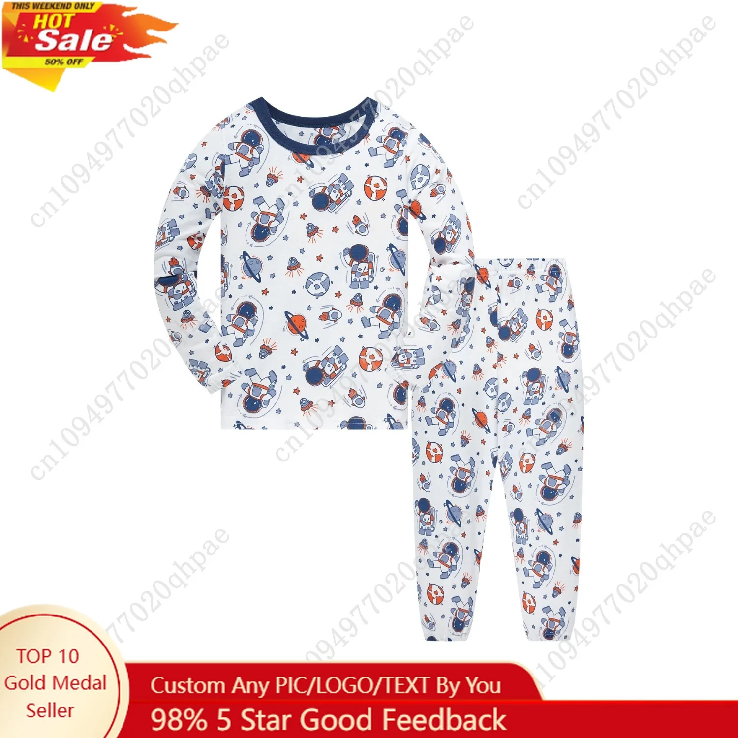 

Pajamas Set for Kids 100% Cotton Soft Boys Girls Cartoon Astronaut Nightwear Long Sleeve Comfortable Pjs Age 1-8 Years