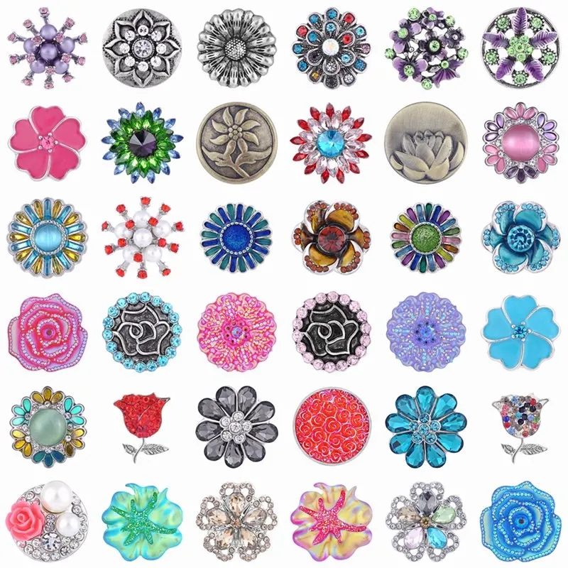 Flower design Snap button 18mm Snap Charms fit Ginger Snaps jewelry Vn-1982