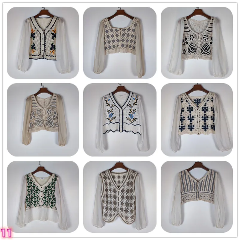 

Весенне-осенний вязаный свитер ручной вязки V-Ne ort Svel, вязаный крючком, открытый кардиган обычного кроя