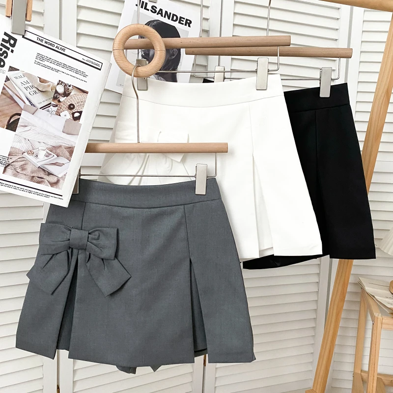 Design Mode drei dimensionale Schleife hohe Taille abnehmen Schlitz Culottes weites Bein Hosen Shorts lässige kurze Hosen für Frauen