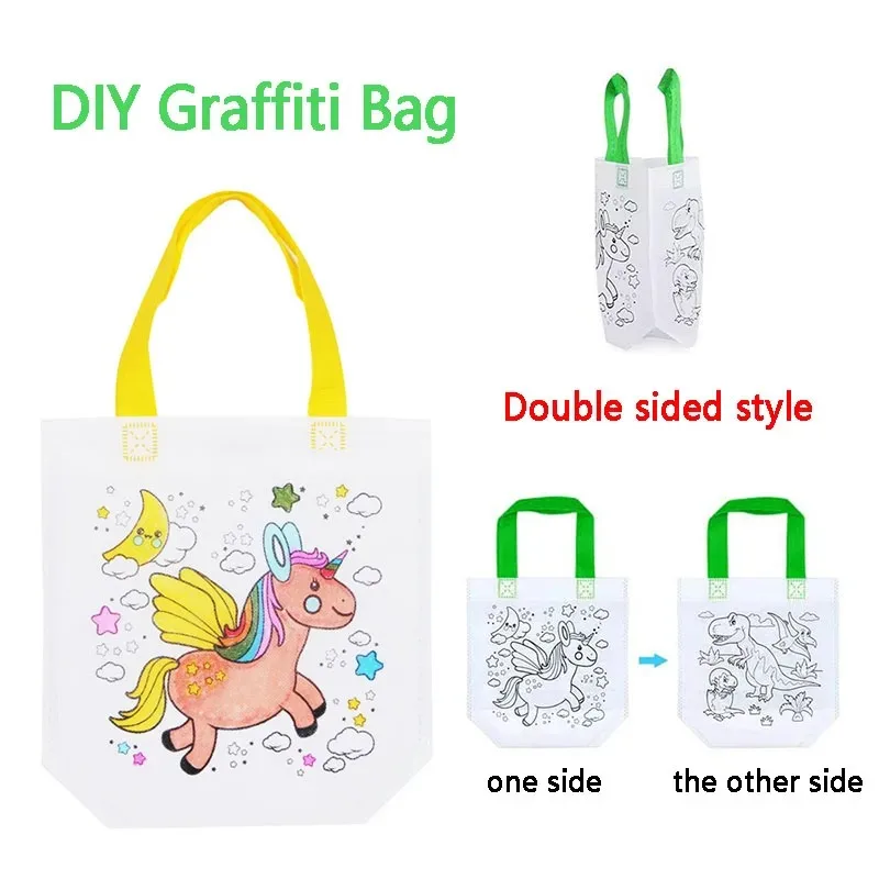 DIY Coloring Goodie Bags with Coloring Markers Party Gift Bags for Kids Toy Storage Bag Eco Non-Woven Fabric Shopping Bags