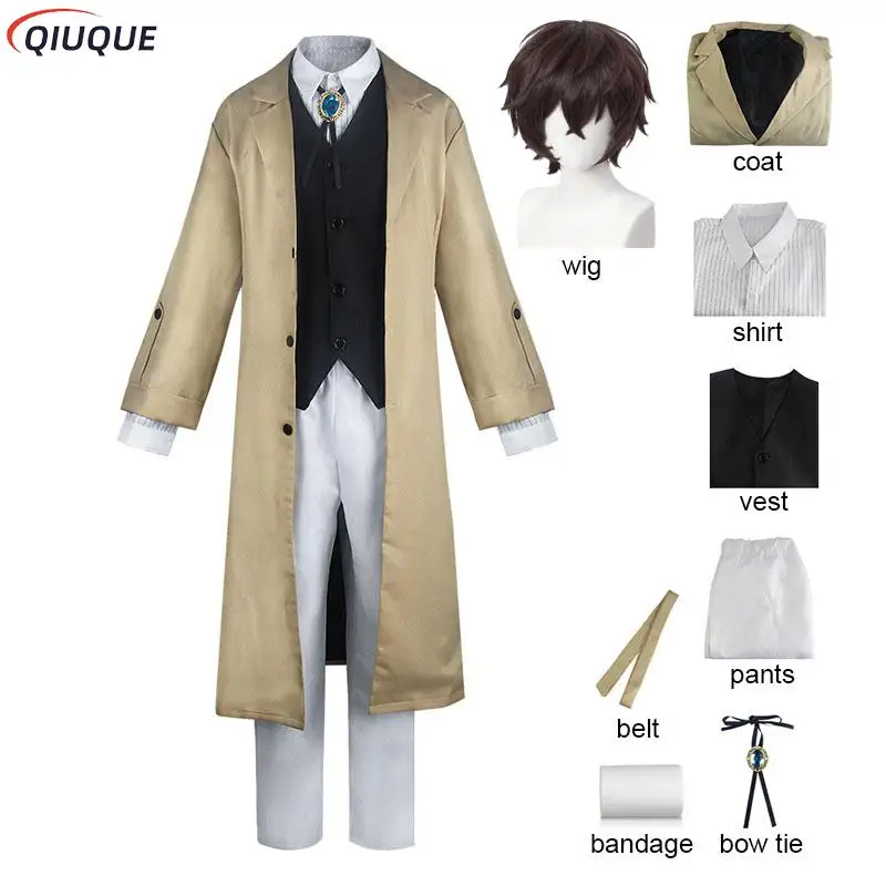 

Armed Detective Agency Osamu Dazai Cosplay Costume Wig Men Women Anime Suit Outfits Clothing