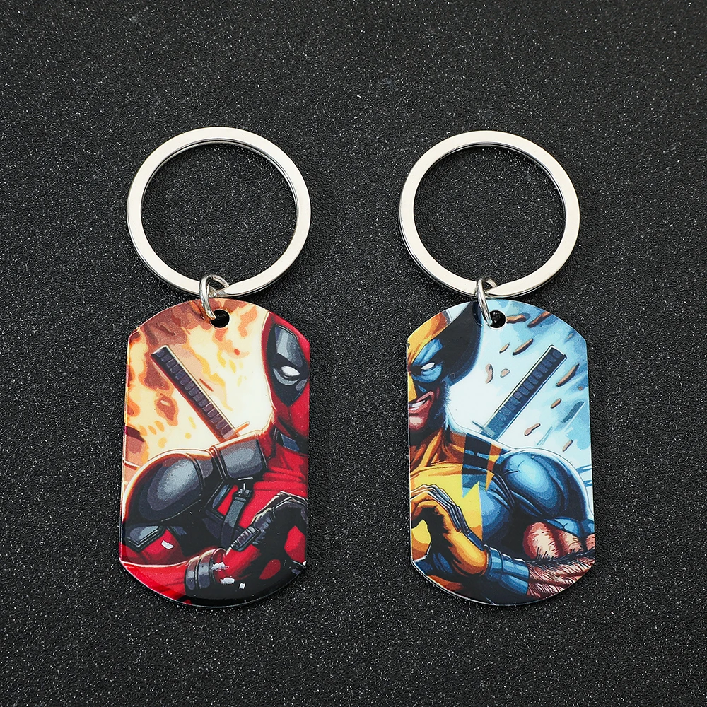 New in Deadpool & Wolverine Keychains Print Superhero Stainless Steel Pendant Keyrings for Men Backpack Friendship Jewelry