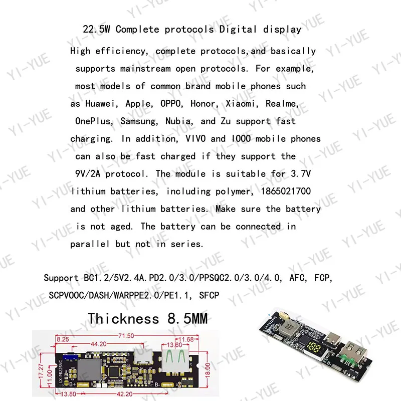 22.5W power bank 5-port bidirectional fast charging mobile power module circuit board diy motherboard set QC4+PD3.0