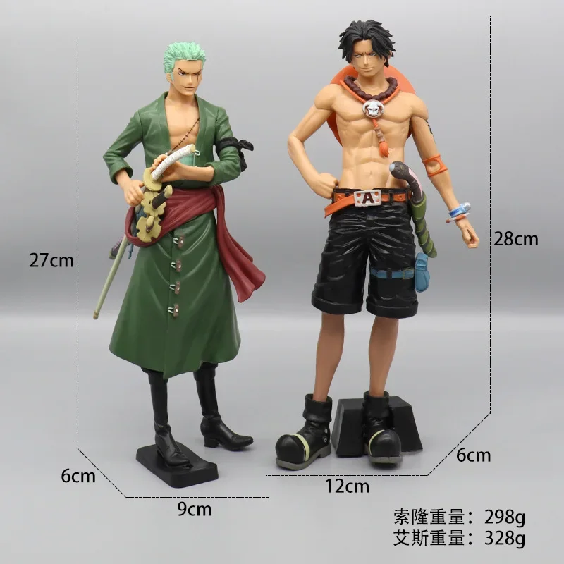 One Piece Big Set-up Three-Sword Style Zoro Ace Statue Action Figurine Desk Collectible Anime Model Toys Figurki Prezent 28cm