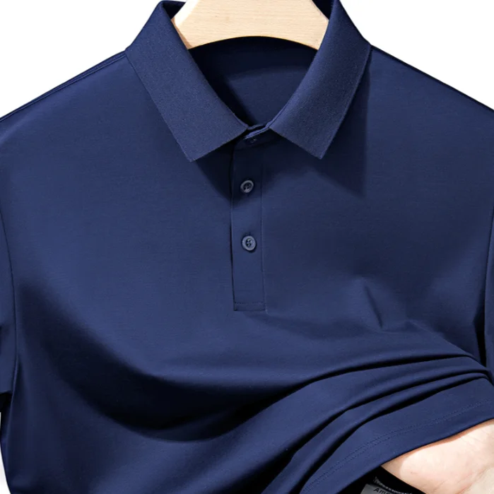 200S Luxury Mercerized Cotton Polo Shirt Men Clothing Sleeve 4XL 5XL Lapel Poloshirt Solid Color Golf Top Brand Plus Size Navy