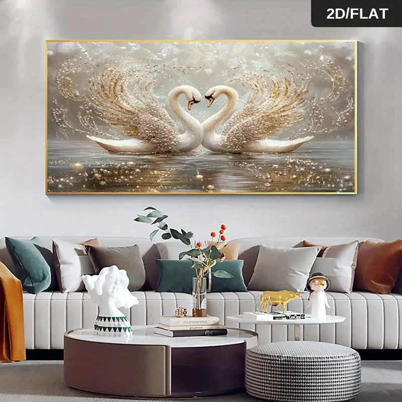 Frameless Modern Abstract Swan Forms A Heart-shaped Canvas Art Print, Elegant Wall Decoration in The Living Room and Bedroom