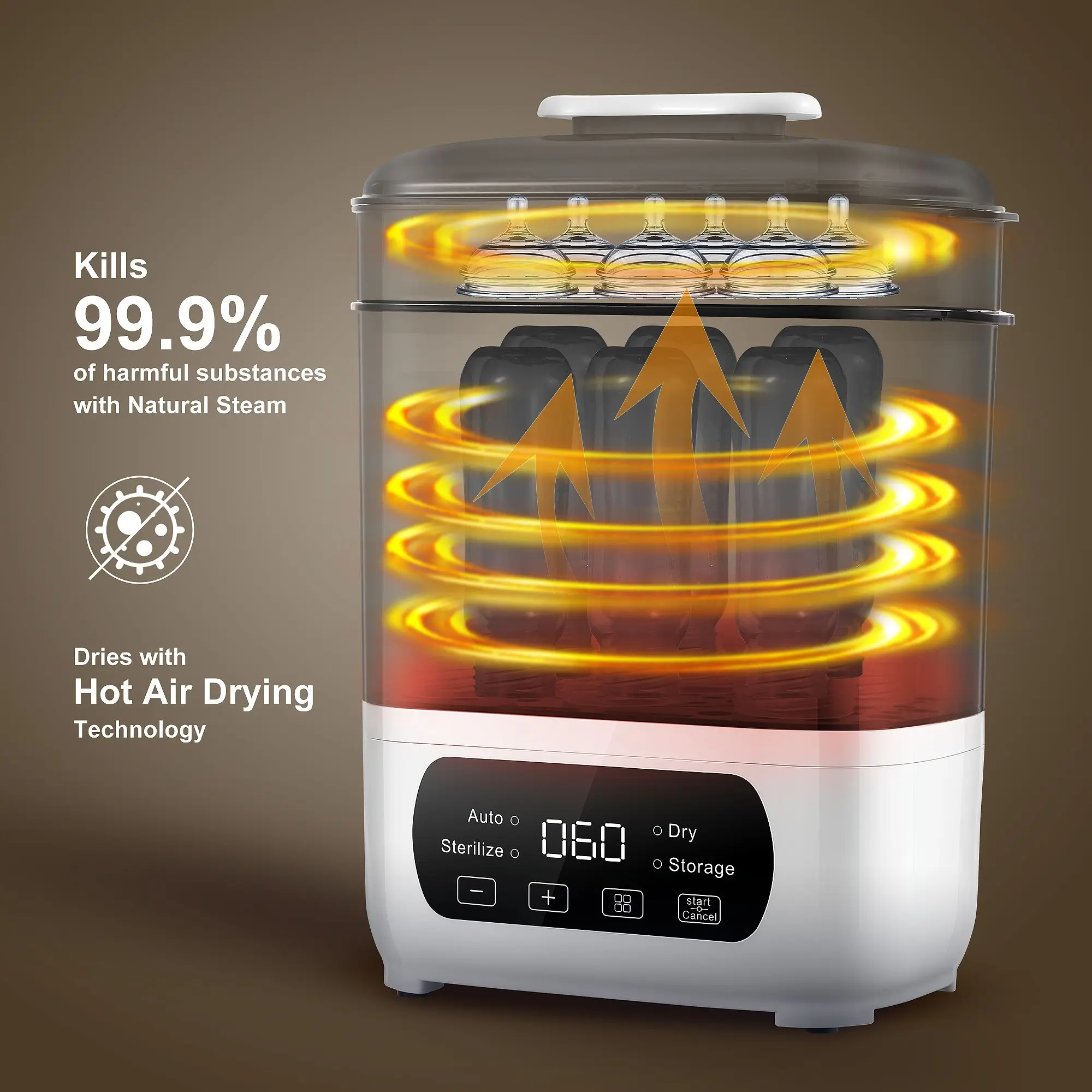Sterilizzatore e asciugatrice per biberon 4 in 1 |   Disinfettante a vapore con controllo touch LED e spegnimento automatico - Universale per tutte le bottiglie