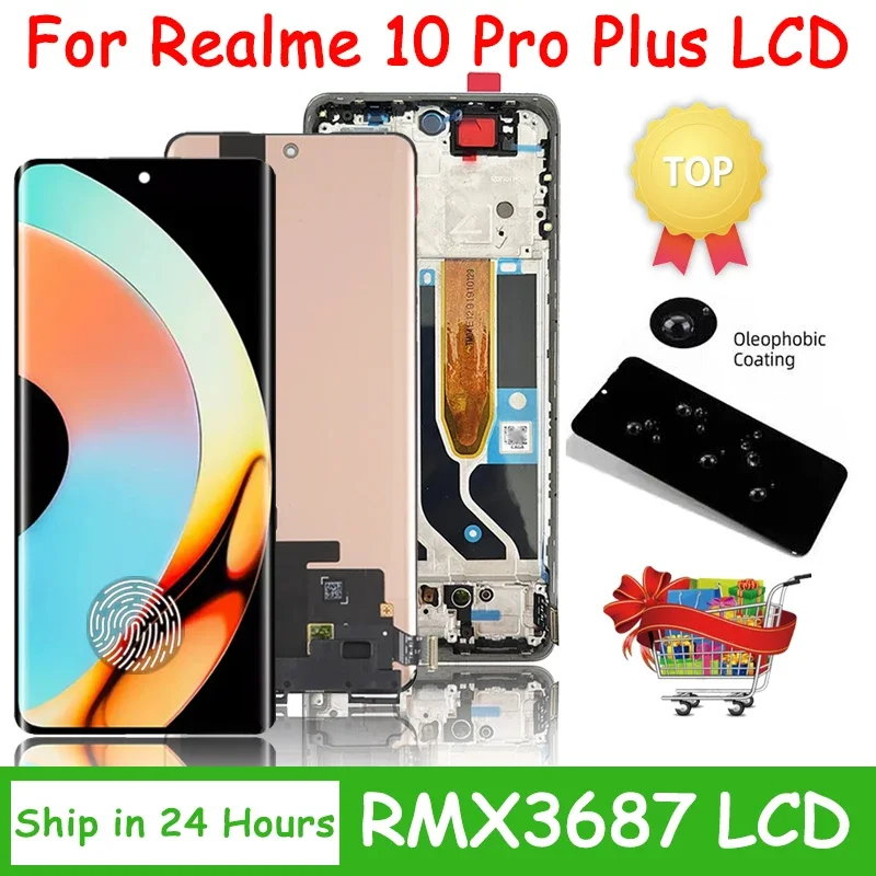 6.7“AMOLED For Oppo Realme 10 Pro+ Plus RMX3687 RMX3686 LCD Display Touch Screen Digitizer Assembly