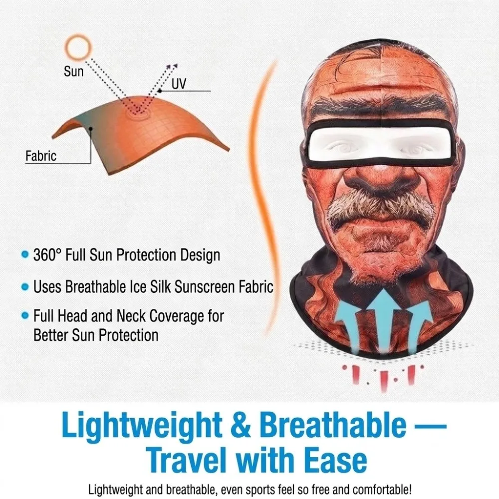 Quick Dry Funny Face Mask Breathable Realistic Face Design Realistic Balaclava Full Coverage Sun Protection Prank Face Hood