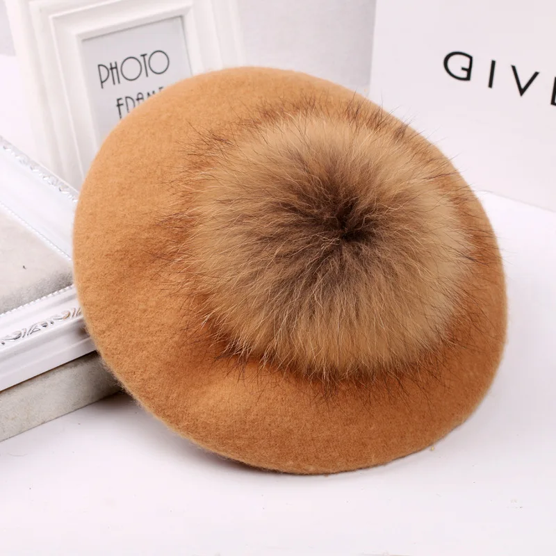 2021 Fashion Winter Children Wool Soft Beret Caps Autumn Women\'s Casual Polyester Fur Pom Pom Beret Caps Hats Gorras