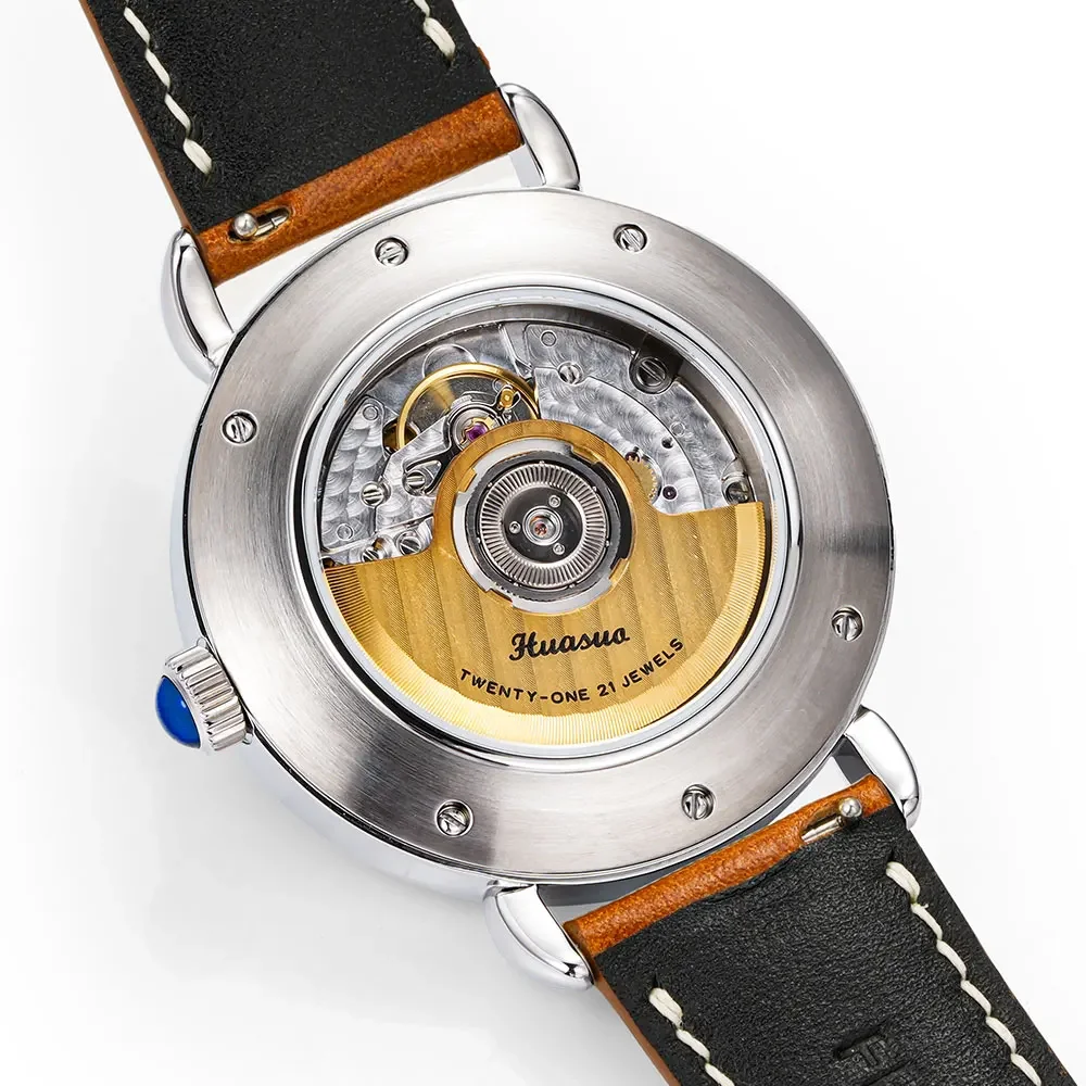 Huasuo luxo turquesa dail relógio masculino movimento mecânico automático gaivota2892 316l aço inoxidável eta2892 5bar à prova dwaterproof água