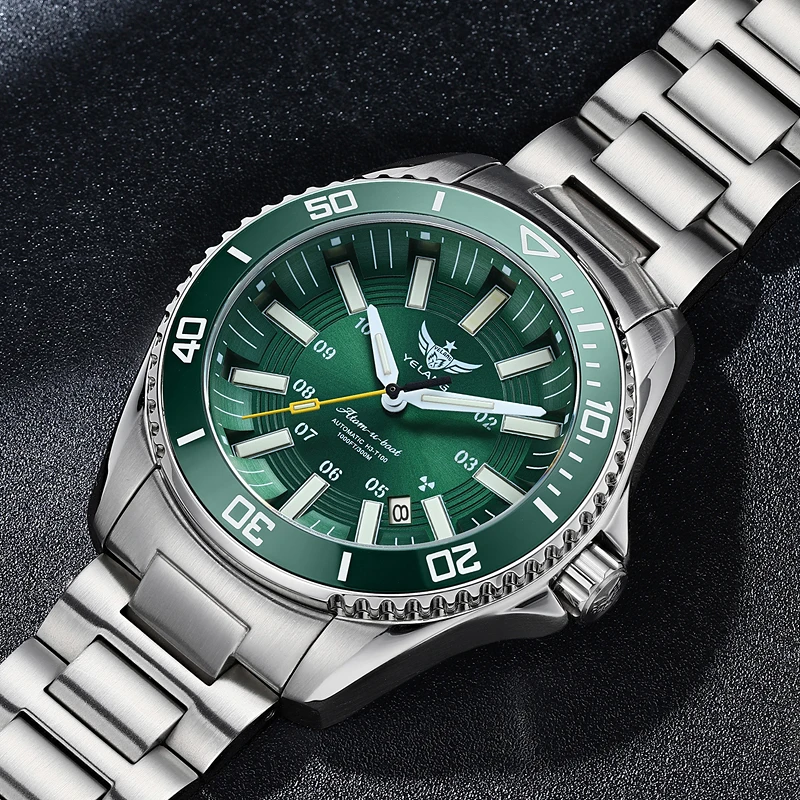 YELANG Automatic Mens Green Water Ghost Watches H3 T100 Self Luminous Wristwatch Waterproof 300m Turning Ceramic Bezel V1032