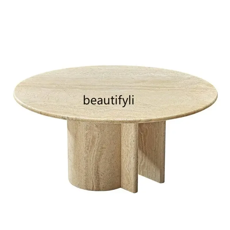 

xxzPostmodern natural marble travertine coffee table Italian light luxury round hotel lobby reception table