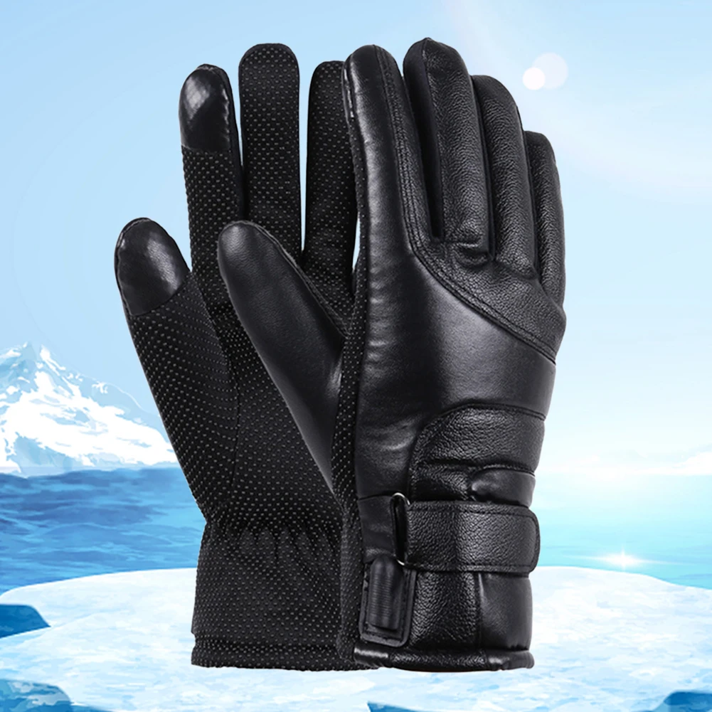

USB Heated Gloves Waterproof Thermal Heated Gloves PU Leather Heating Gloves Soft Winter Outdoor Warm Gloves for Off Road Skiing