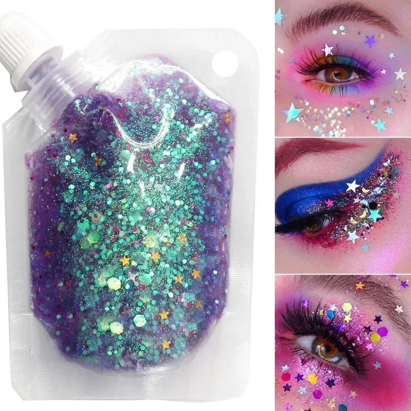 50ML Face Jewels Eyeshadow Shimmer Pigment Body Face Eye Glitter Sequin Gel Cream Eye Shiny Skin Face Festival Cosmetic Glitter