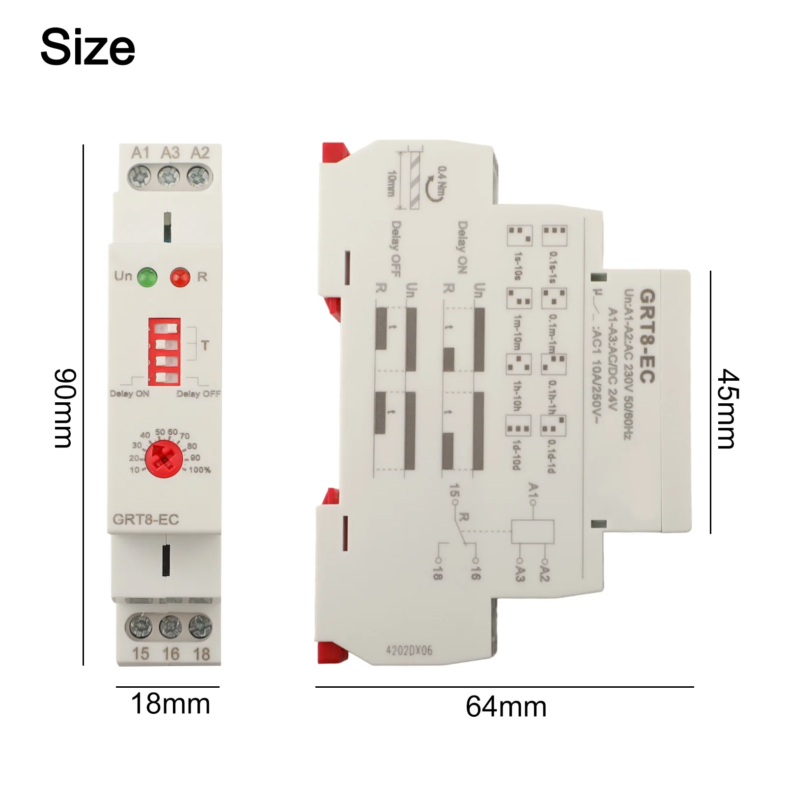 1pc Time Relay GRT8-EC Small Multifunctional Time Relay With LED Indicator 230V OR AC DC24V 10A Parts Power Tools Accessories