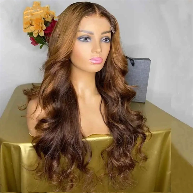 Long Wavy Chocolate Blonde Synthetic Lace Front Wig for Women Fashion Style Lace Wigs Free Part Heat Resistant Fiber Wig Cosplay