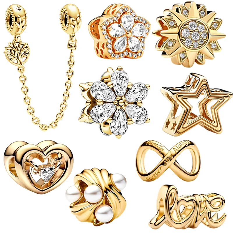 Manik-manik pesona seri emas bentuk balon udara, bunga mawar baru, dan kepingan salju, cocok untuk perhiasan DIY perak sterling 925 asli, hadiah