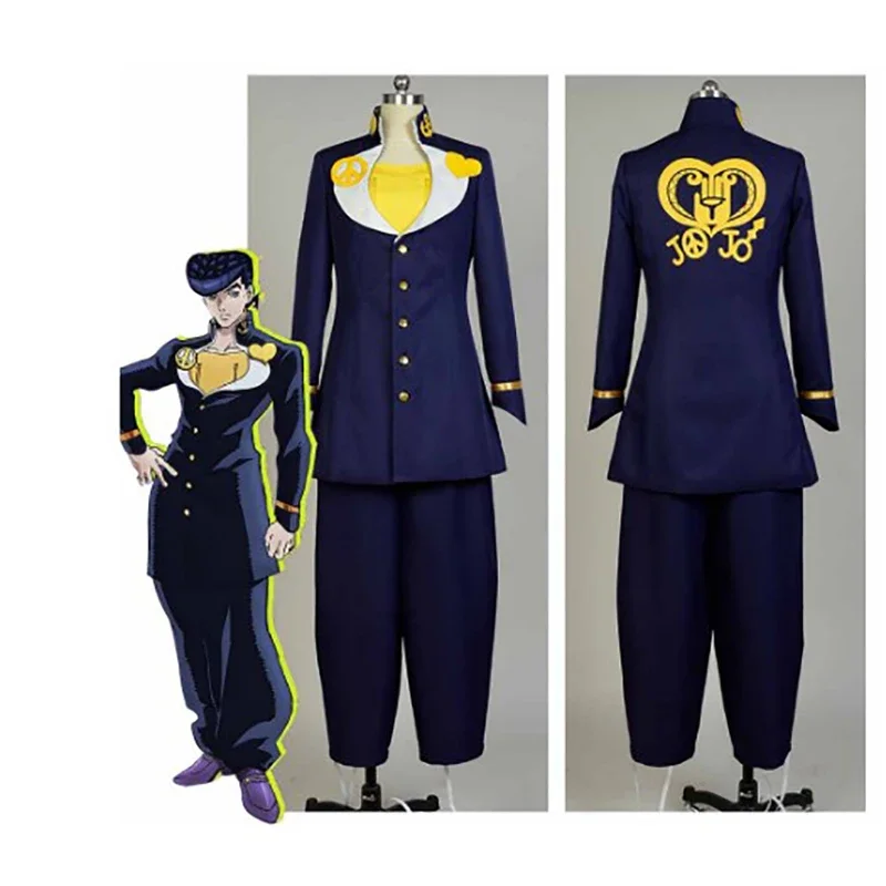 Jojo ชุดสูทสีน้ำเงินชุดชุดคอสเพลย์ผู้หญิง josuke higashikata วิกเครื่องแต่งกายวันฮาโลวีนงานคาร์นิวัลสำหรับผู้ชายผู้ใหญ่