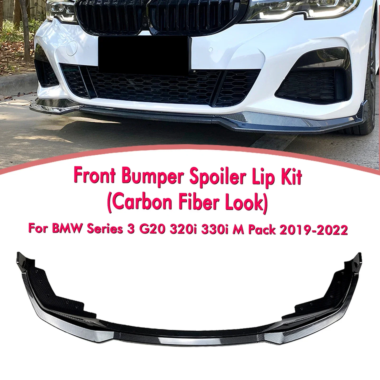 

New！ For BMW Series 3 G20 320i 330i M Pack 2019-2022 Front Bumper Spoiler Lip Carbon Fiber Look/Gloss Black Lower Splitter Prote