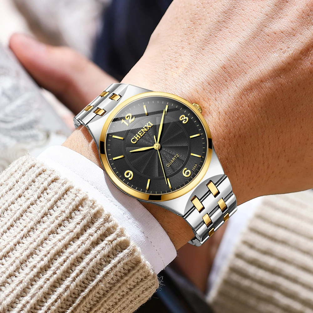 CHENXI, relojes originales de marca para hombre y mujer, reloj de cuarzo informal de acero inoxidable para hombre, relojes de pulsera analógicos impermeables para negocios para hombre