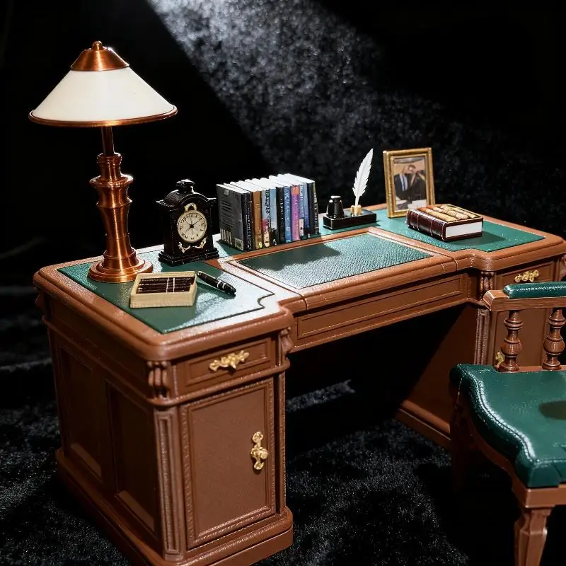 

Новый набор в викторианском стиле: письменный стол и стул, резные деревянные модели 1:12, миниатюрный офисный набор для кукольного домика.