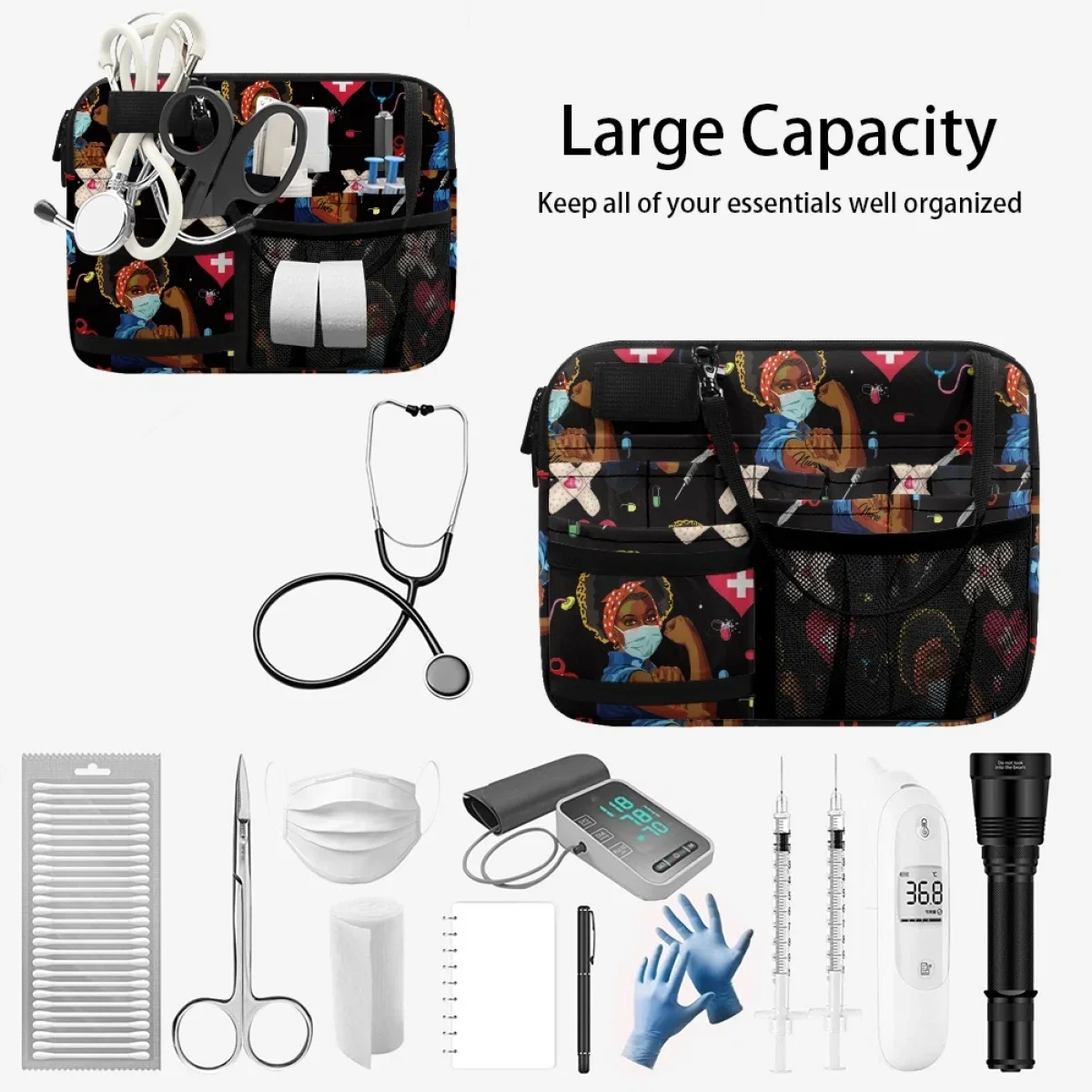 Schwarze Frauen Pflege Veranstalter Gürtel taschen Medical Pack Multi-Fach Tasche Hüft taschen für Stethoskope Bandage Schere Geschenk