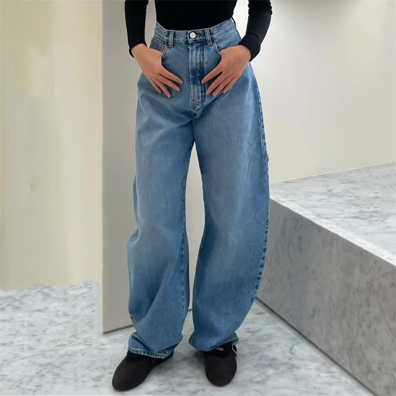 

Женские джинсы: Новые прямые брюки с высокой талией и зауженным кроем для весны 2026 года, ретро-джинсы из чистого хлопка с широкими штанинами, джинсы с изогнутым кроем.