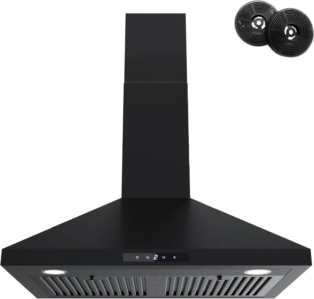 

FIREGAS Black Range Hood 30 Inch,Convertible Wall Mount Range Hood with Brushless Motor,450 CFM,9 Speed Fan,Soft Touch Controls