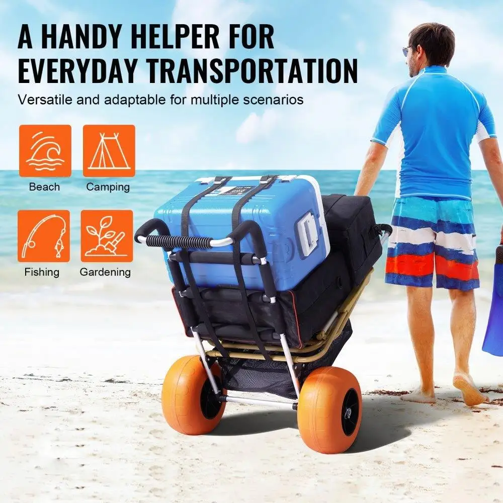 Heavy-Duty for beach Dolly Cart with 12 Foam Wheels, 165LBS Capacity, Adjustable Height 27-44.7, 29.9x15.4 Cargo Deck