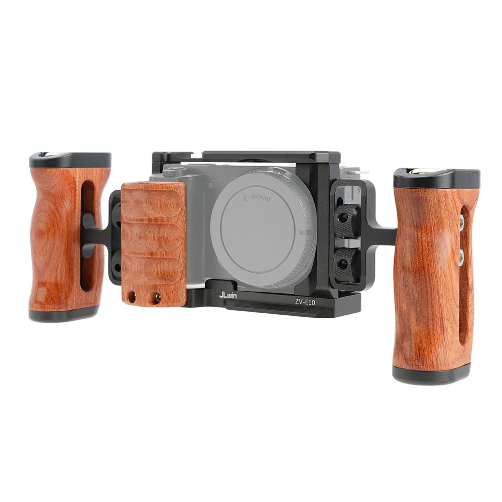 FOTGA ZVE10 Camera Cage Wooden Side Handle Top Hand Grip Quick Release Plate Cage Rig Kit Protective For Sony ZV-E10 DSLR Camera