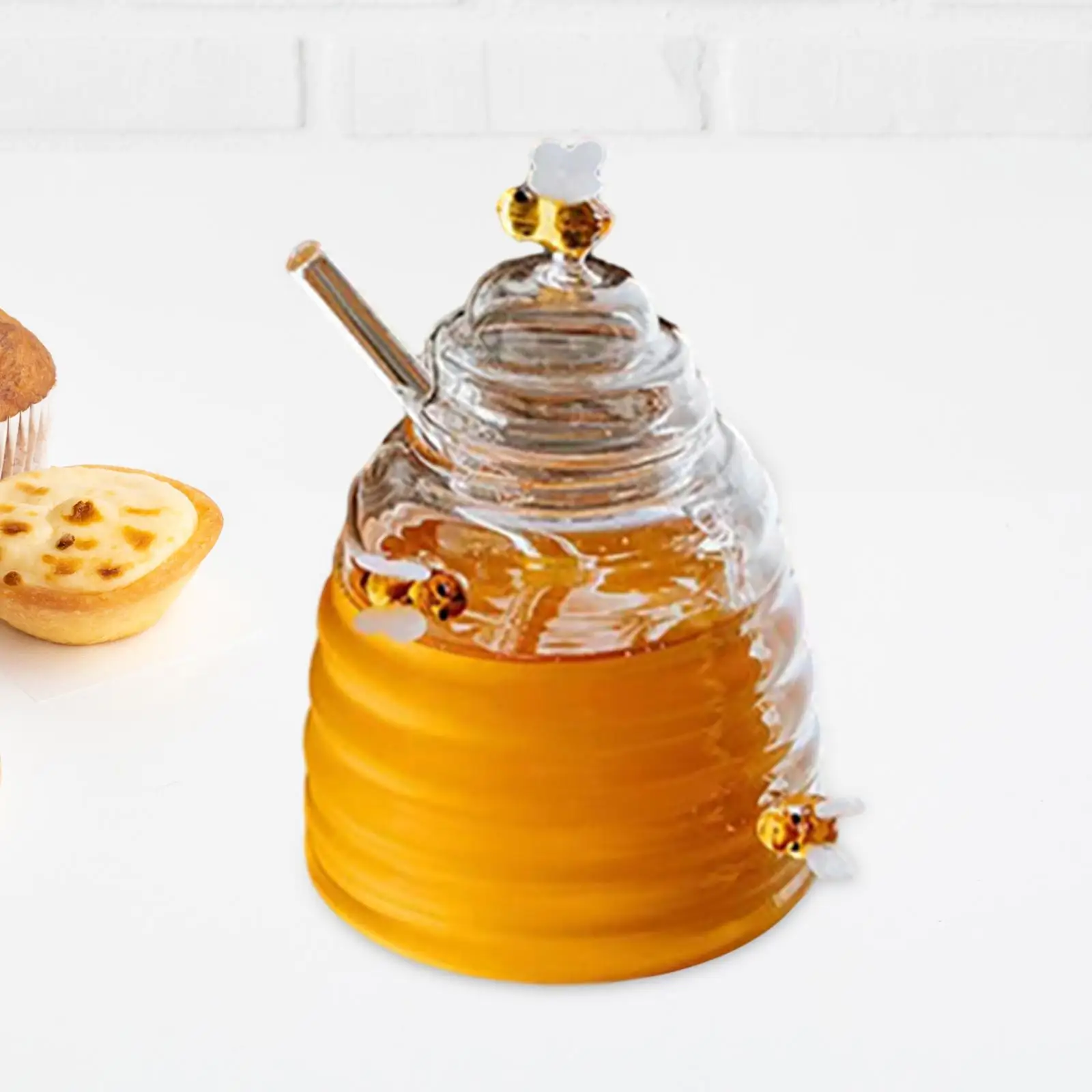 Honey Pot Honey Jar Glass Honey Dispenser Cooking Supplies Storage Container Bottle for Tabletop Dining Household Home Gifts