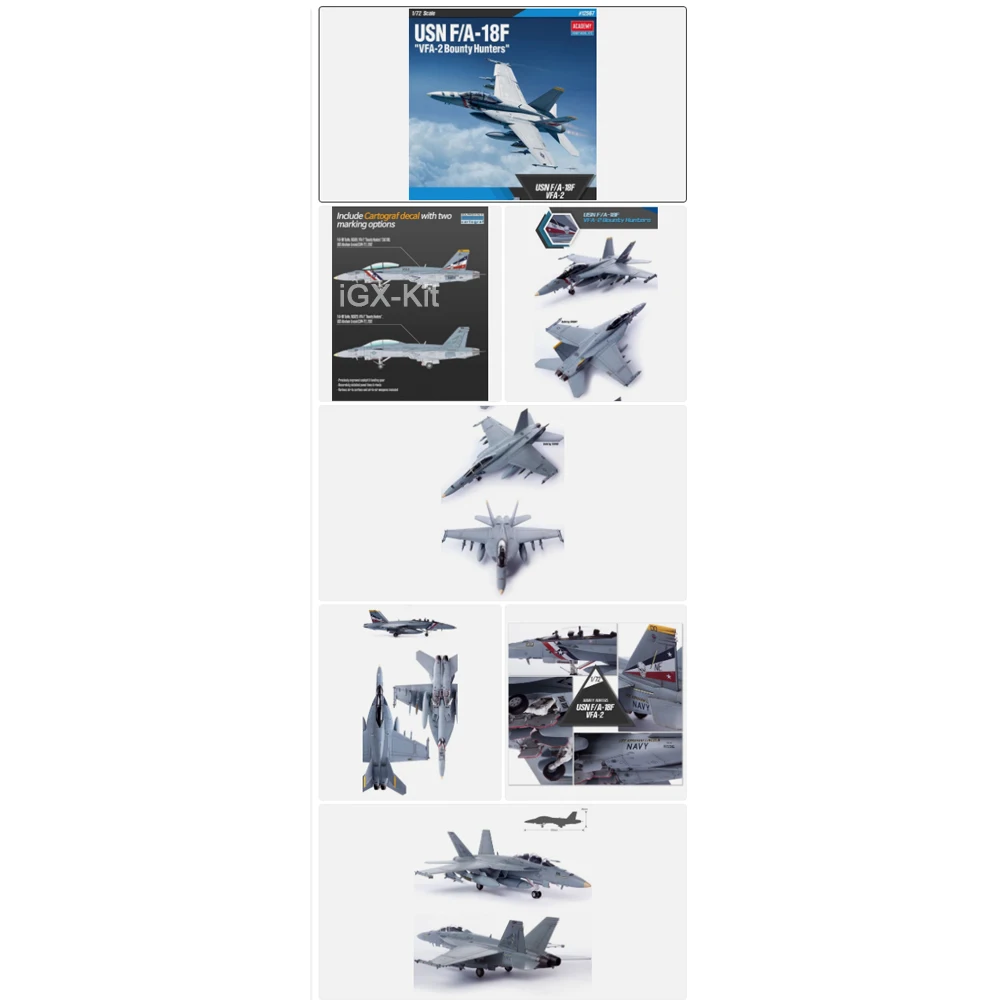 Academy 12567 1:72 Scale US F-18 F18F F/A-18F Super Hornet VFA-2 Fighter Aircraft Plastic Model Building Kit Hobby Assembly