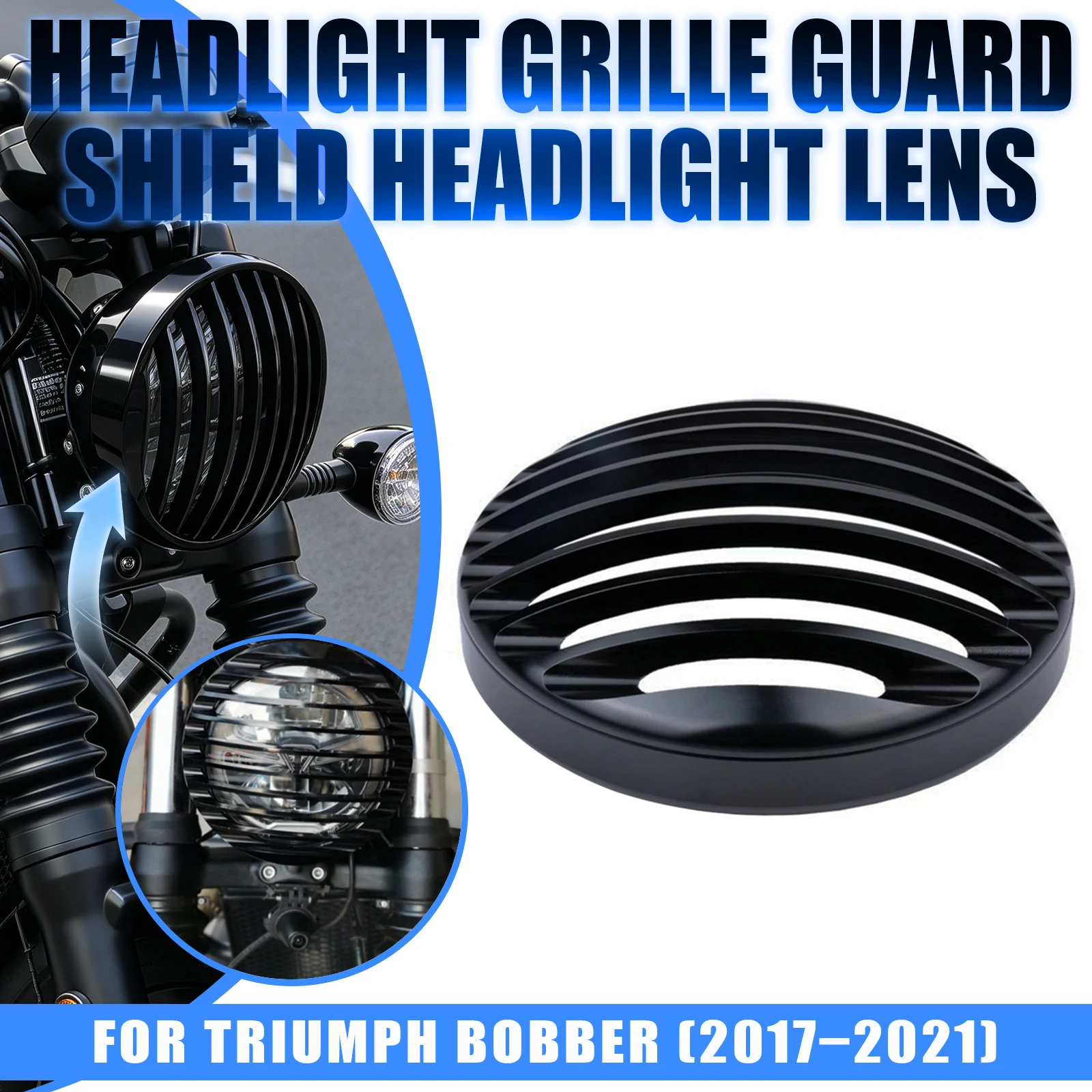 Motorcycle Retro Headlight Grill Cover Guard Protector Black Aluminum For Triumph Bobber Bonneville Thruxton 2017-2021