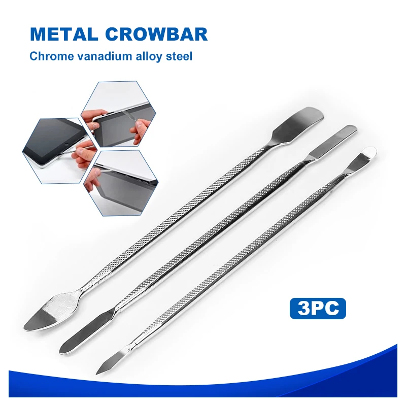 

3pc Metal Spudger Crowbar Stainless Steel Scraper Phone Screen Opening Repair For iPhone Laptop Tablet PC Disassembly Tools