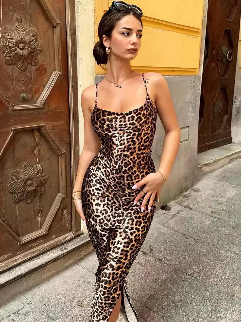 ليوبارد طباعة ثوب طويل المرأة سليم صالح حزام الشاطئ الدكتور الصيف عالية الخصر لينة البوليستر الشارع Sle H نسخة Svel