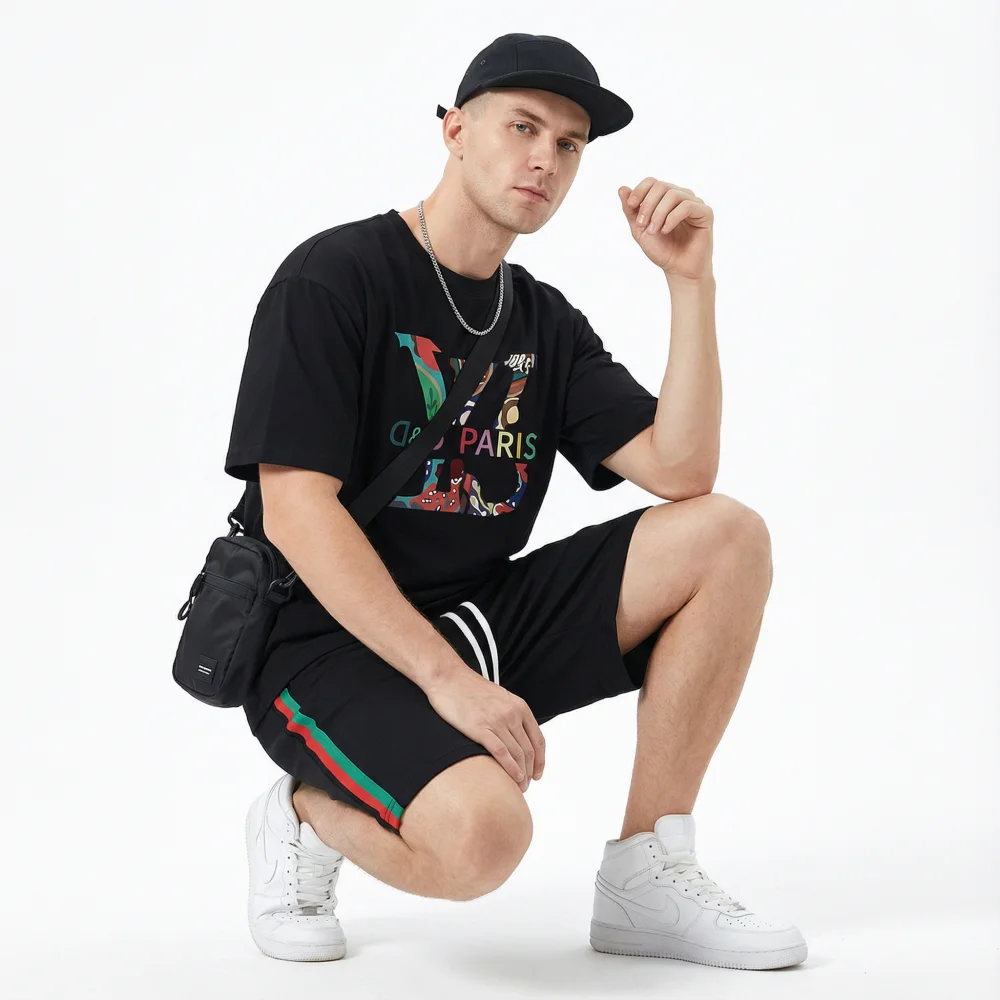 الرجال الموضة عادية تي شيرت و مجموعة تي شيرتات قصيرة للأطفال طباعة س الرقبة المحملة الرباط الرياضة السراويل الصيف العصرية رياضية الزي للرجال