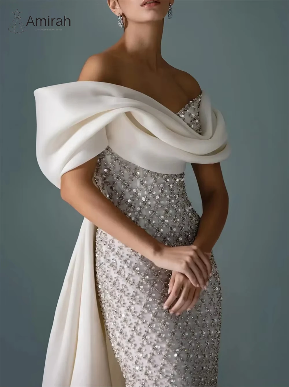 Amirah Fish Tail Wedding Dress Evening Dresses for Luxury Party Custom Made Elegant White Sequins Women's Prom Dress 2025 Woman