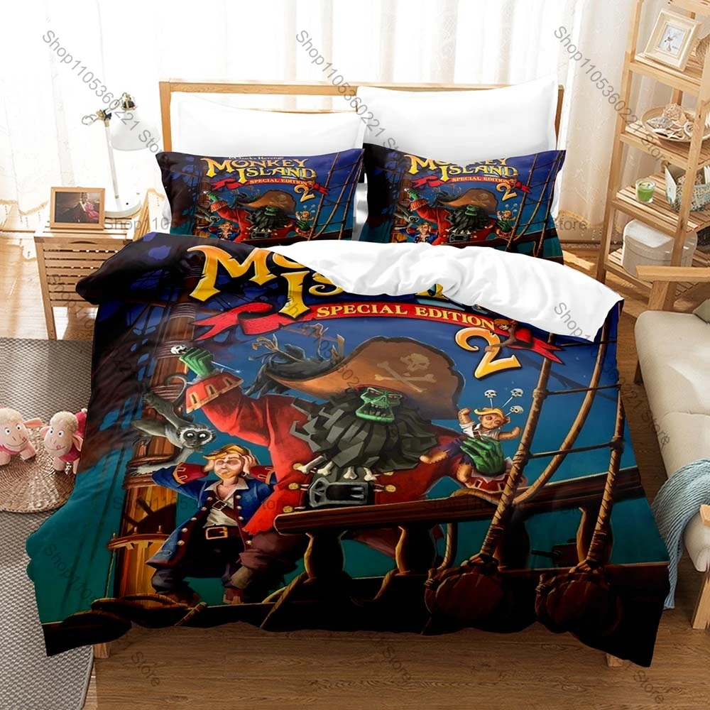 

Retro Monkey Island 2 Lechuck's Revenge Zombie Pirate Poster Duvet Cover Set 1 Quilt Cover 2 Pillowcases For Old Game Fans