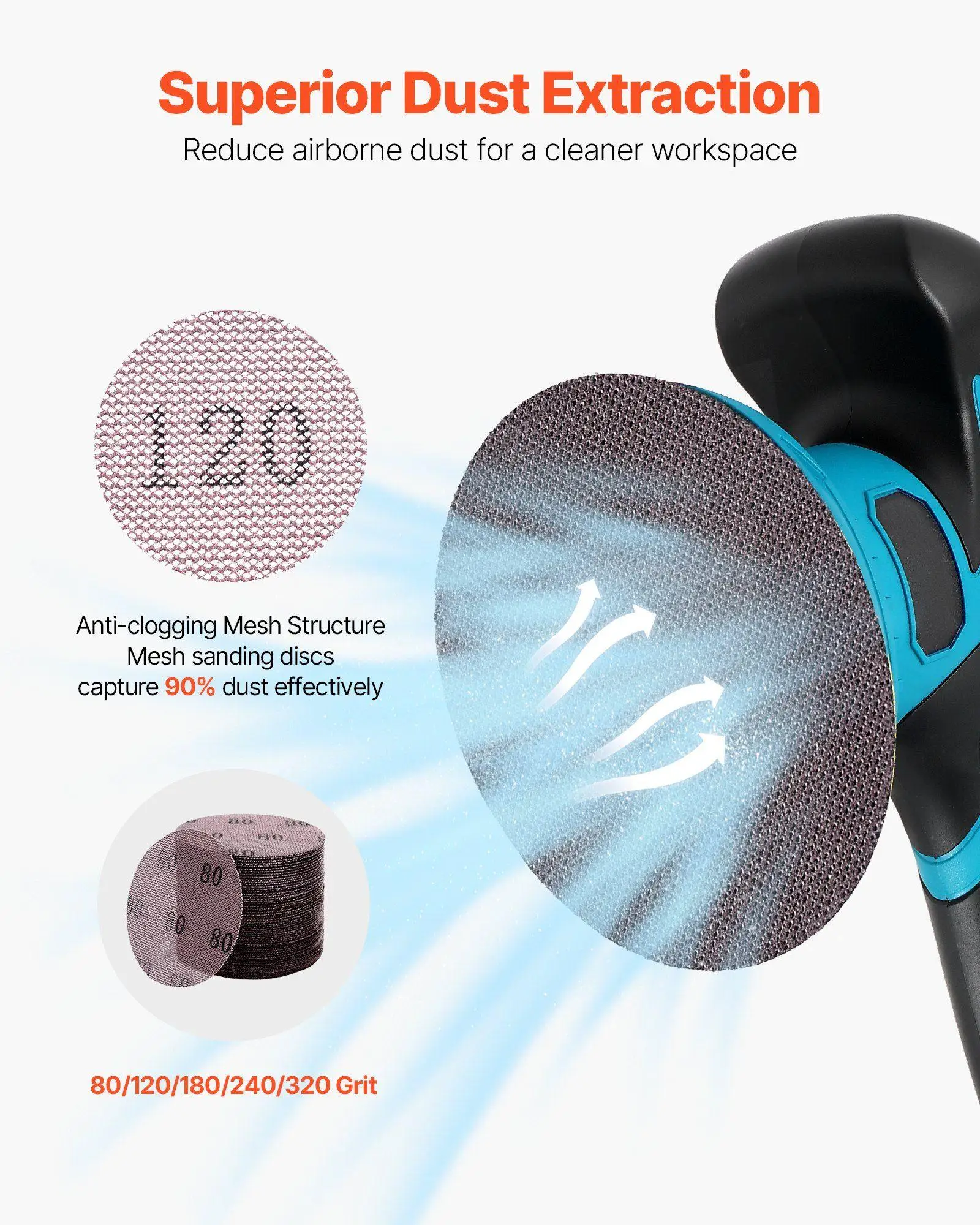 5 بوصة 50 قطعة أقراص كاشطة شبكية من السيراميك نطاق حصى 80 إلى 320 خطاف وحلقة أداء سريع التركيب مضاد للانسداد