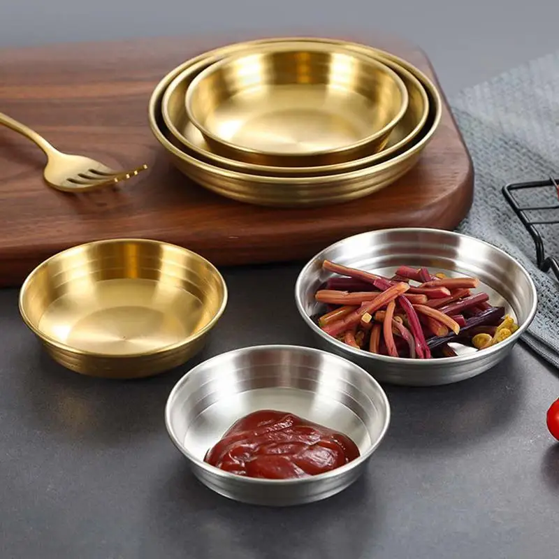 

Поднос для хранения еды из нержавеющей стали 304, утолщенное блюдо для соуса, сковорода для закусок, тарелка для кимчи, горячий горшок, блюдо для приправ, кухонная утварь