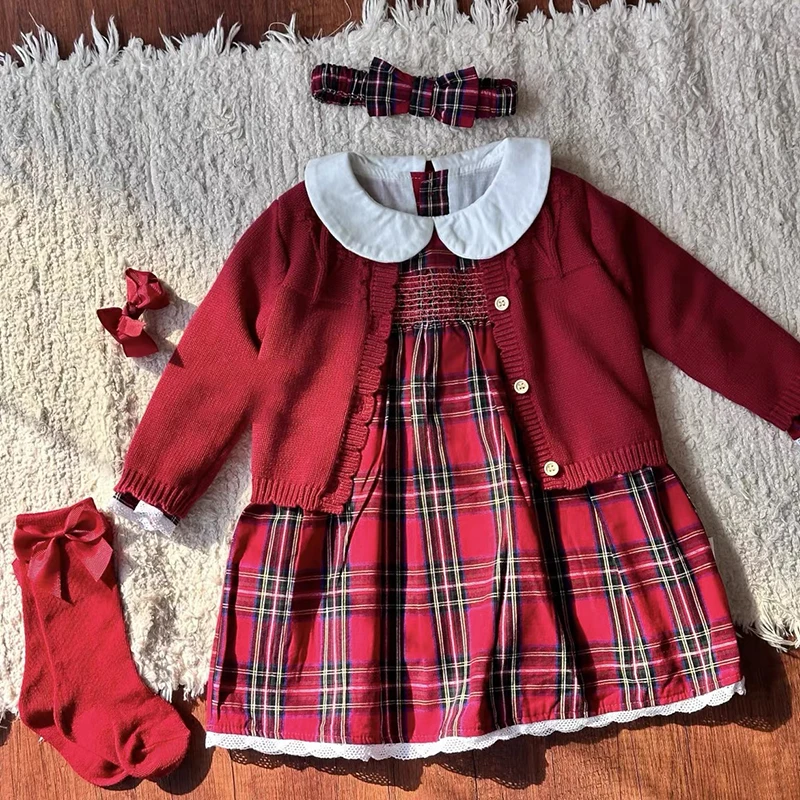 

2025 New Sister Dress Christmas Toddler Baby Girls Clothes Christmas Sister Matching Xmas Bodysuit Dress Outfits Red Plaids Sets