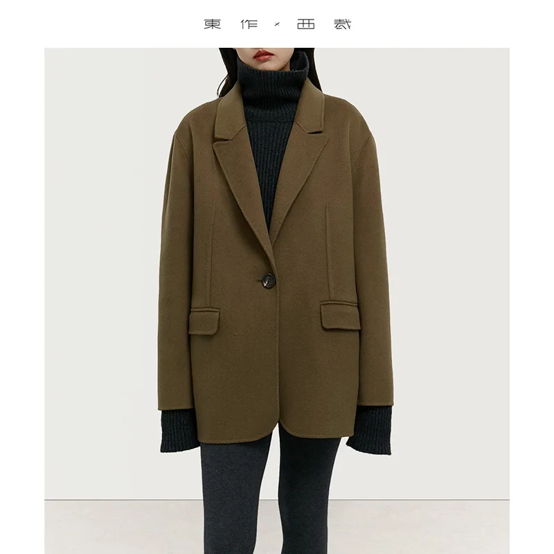 

Классический дизайнерский стиль ~ Пальто из 100% шерсти с воротником костюма, одной пуговицей, двусторонняя шерстяная куртка, новинка осени и зимы 2023 г.