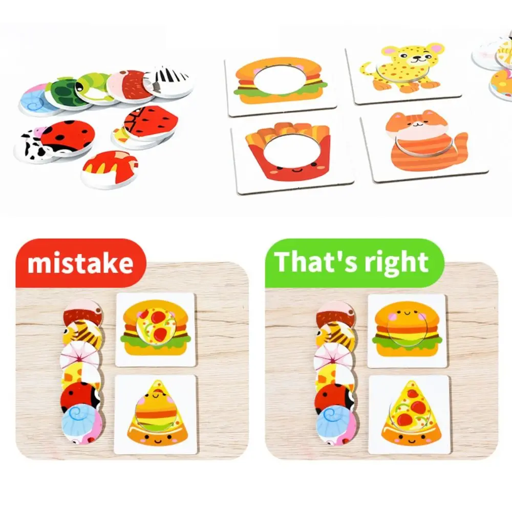 

Paper Kids Wooden Matching Toys Animal Pattern Montessori 3D Puzzle Board Game Portable Food Cognitive Graph Card Matching Games