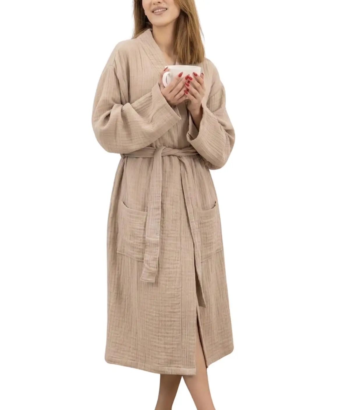 100% Cotton Muslin Kimono Robe for Women, Lightweight Gauze Bathrobe, Soft Breathable Spa Robe